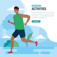 banner outdoor activities, man running outdoor, sport recreation exercise vector