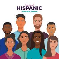 mes nacional de la herencia hispana, con mujeres y hombres juntos, concepto de diversidad y multiculturalismo vector