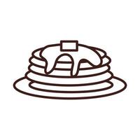 breakfast pancakes with syrup on plate line style vector