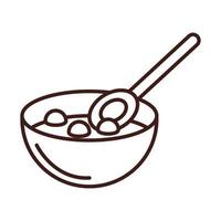 breakfast cereal in bowl with spoon line style vector