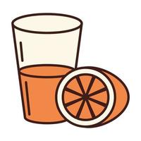 desayuno jugo de naranja en vidrio y línea de frutas y estilo de relleno vector