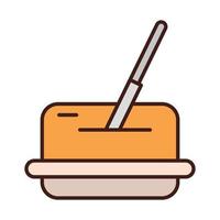 breakfast butter with knife on dish line and fill style vector