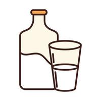 botella de leche de desayuno y línea de taza y estilo de llenado vector