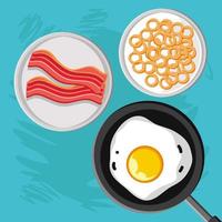 breakfast, egg, cereal and bacon vector