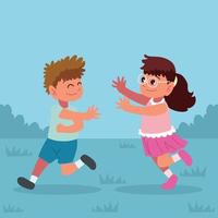 boy and girl running in the park vector