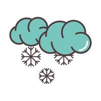 weather winter clouds and snowflakes snow season cold line and fill style vector