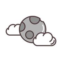 weather moon and clouds sky line and fill style vector