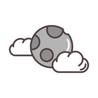 weather moon and clouds sky line and fill style vector