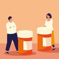 man and woman with medicaments vector