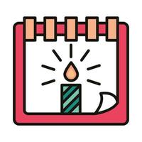 Calendario de feliz cumpleaños fecha de recordatorio con línea de fiesta de celebración de velas y estilo de relleno vector