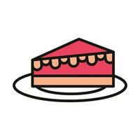 happy birthday slice cake in the dish celebration party line and fill style vector