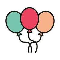 happy birthday balloons decoration festive celebration party line and fill style vector