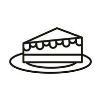 Rebanada de pastel de feliz cumpleaños en el estilo de icono de línea de fiesta de celebración de plato vector
