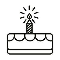 happy birthday cake with burning candle celebration party line icon style vector