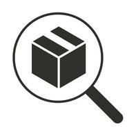 delivery cardboard box magnifying glass silhouette icon vector