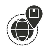 Icono de silueta de cuadro de puntero de ubicación de mundo de entrega vector