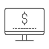 compras en línea transacciones de computadora comercio electrónico en estilo de línea fina vector