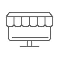 online shopping computer store commerce in thin line style vector