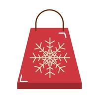 feliz navidad, bolsa de compras, con, copo de nieve, decoración, caricatura, plano, icono vector