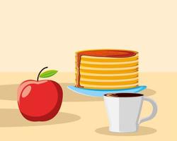 breakfast pancakes and apple vector