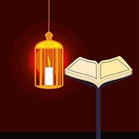 book and hanging lantern vector