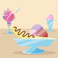 banana split and ice creams vector