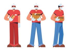 workers with delivery packages vector