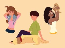 happy people and pets vector