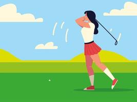 mujer en campo de golf vector