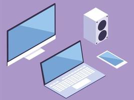 computer, laptop, smartphone and speaker technology devices vector