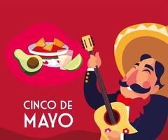 cinco de mayo greeting card with mexican mariachi vector