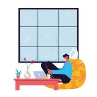 freelancer man working remotely from his home vector