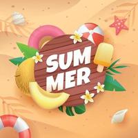 Summer on Board with Fruit and Flower vector