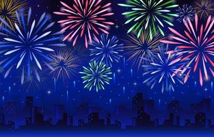 Fireworks with City Background Template vector