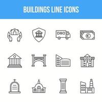 conjunto de iconos de línea de edificios únicos vector