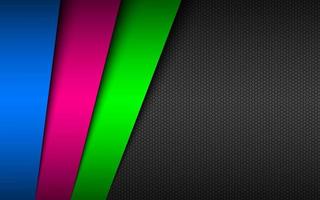 Dark modern material background with overlapped papers in neon colors and hexagonal mesh pattern. Template for your business. Vector abstract widescreen background