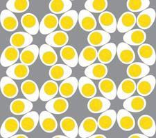 Egg seamless pattern. Healthy breakfast food background with half sliced boiled eggs. vector