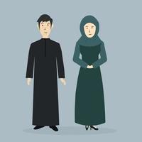 pareja elegante de icono de pueblo musulmán hombre y mujer usan gorro de velo hijab, ilustración de icono de musulmanes de islam de pueblo asiático árabe vector