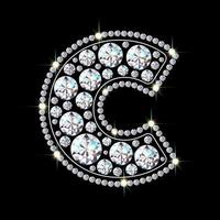 Alphabet letter C  made from bright, sparkling diamonds Jewelry font 3d realistic style vector illustration