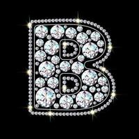 Alphabet letter B made from bright, sparkling diamonds Jewelry font 3d realistic style vector illustration