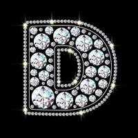 Alphabet letter D made from bright, sparkling diamonds Jewelry font 3d realistic style vector illustration