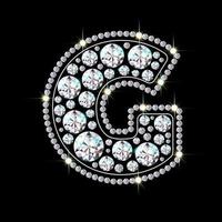 Alphabet letter G made from bright, sparkling diamonds Jewelry font 3d realistic style vector illustration