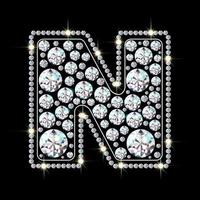 Alphabet letter N made from bright, sparkling diamonds Jewelry font 3d realistic style vector illustration