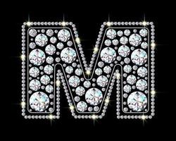 Alphabet letter M made from bright, sparkling diamonds Jewelry font 3d realistic style vector illustration