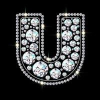 Alphabet letter U  made from bright, sparkling diamonds Jewelry font 3d realistic style vector illustration