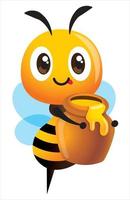 cartoon cute bee carrying fresh honey pot vector