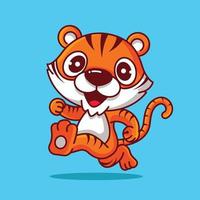 personaje de dibujos animados lindo tigre con cola larga corriendo feliz vector