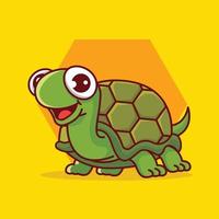 Cartoon cute smiling tortoise crawling on hexagon background vector