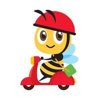 Flat design of cartoon bee riding scooter for delivery vector