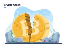 Bitcoin crash illustration. Crypto coin price collapse. Risks and dangers of investing in Bitcoin or crypto. Crypto market down and loss. vector